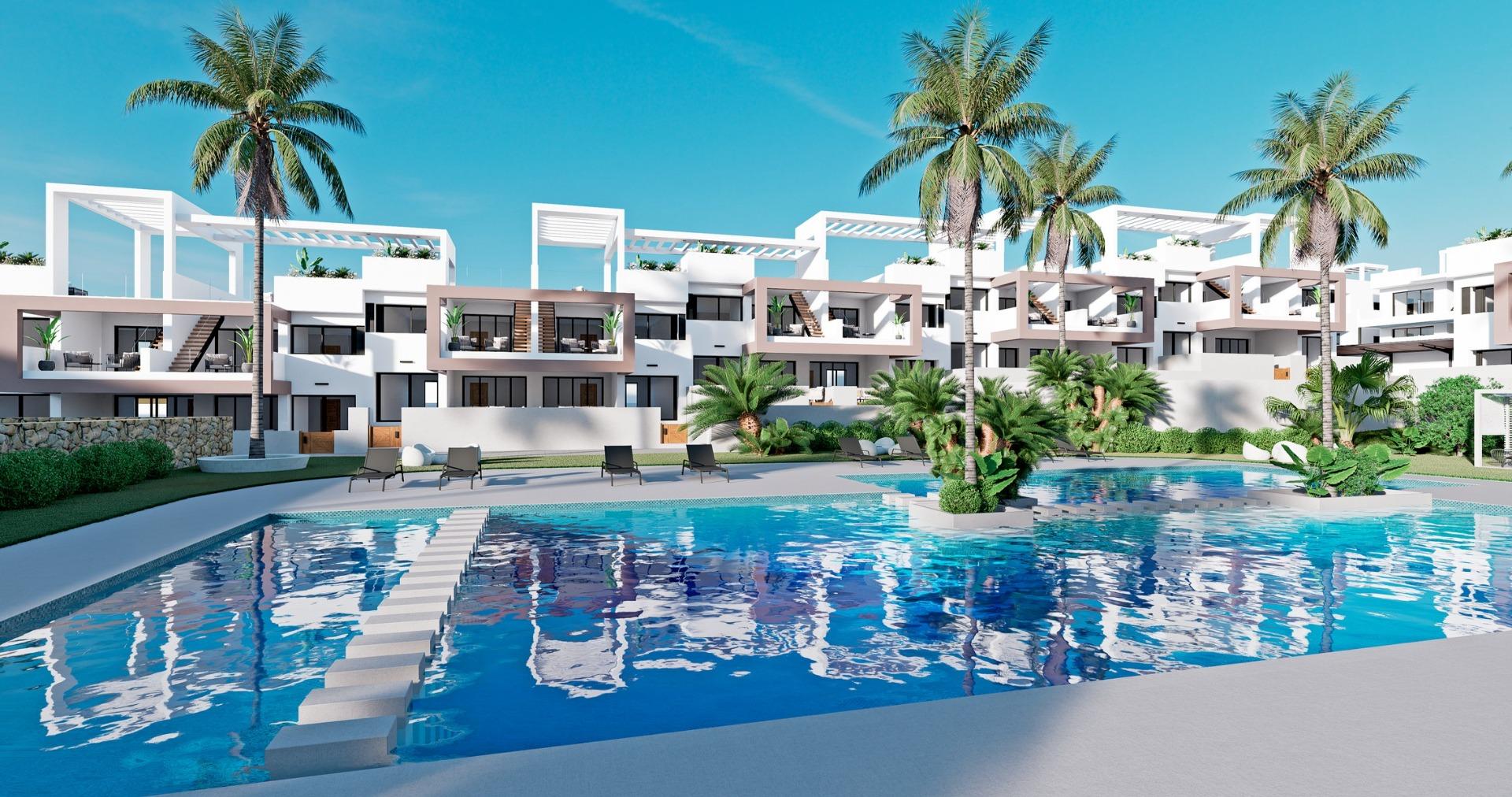 Bungalow à l'étage supérieur avec terrasse et solarium, 3 chambres et piscine privée à Finestrat (Costa Blanca)