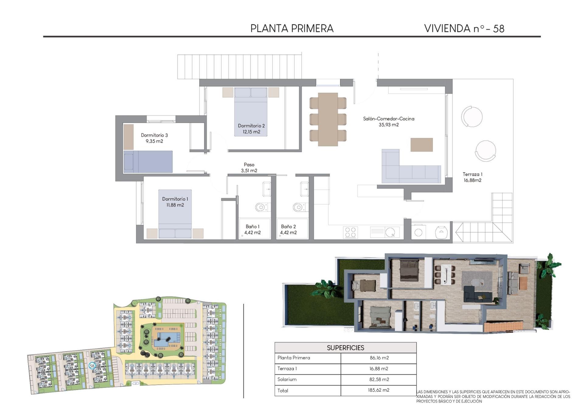 Bungalow à l'étage supérieur avec terrasse et solarium, 3 chambres et piscine privée à Finestrat (Costa Blanca)