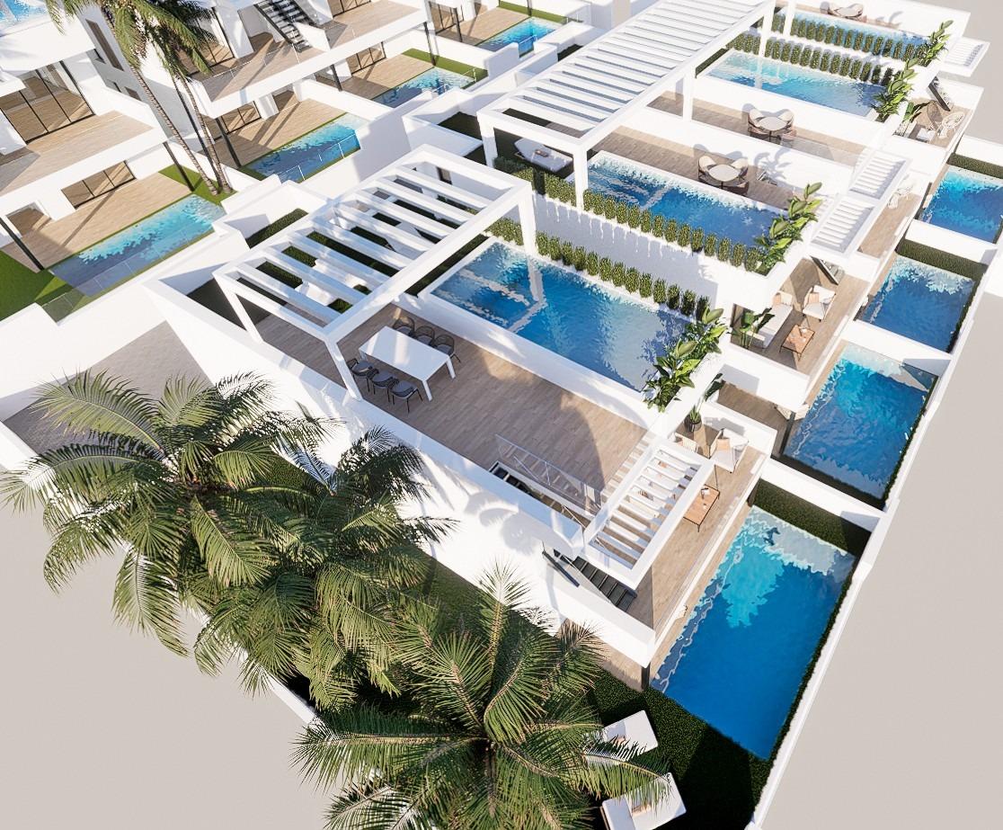 Bungalow à l'étage supérieur avec terrasse et solarium, 3 chambres et piscine privée à Finestrat (Costa Blanca)
