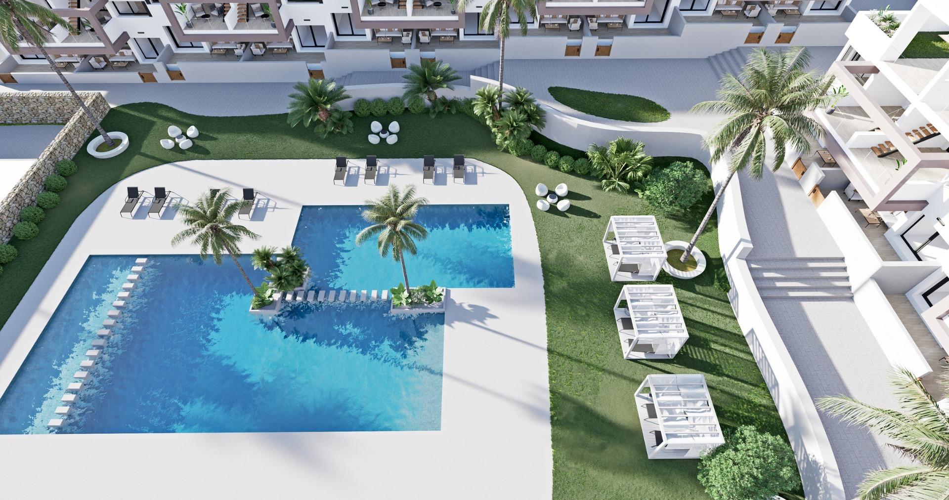 Bungalow à l'étage supérieur avec terrasse et solarium, 3 chambres et piscine privée à Finestrat (Costa Blanca)