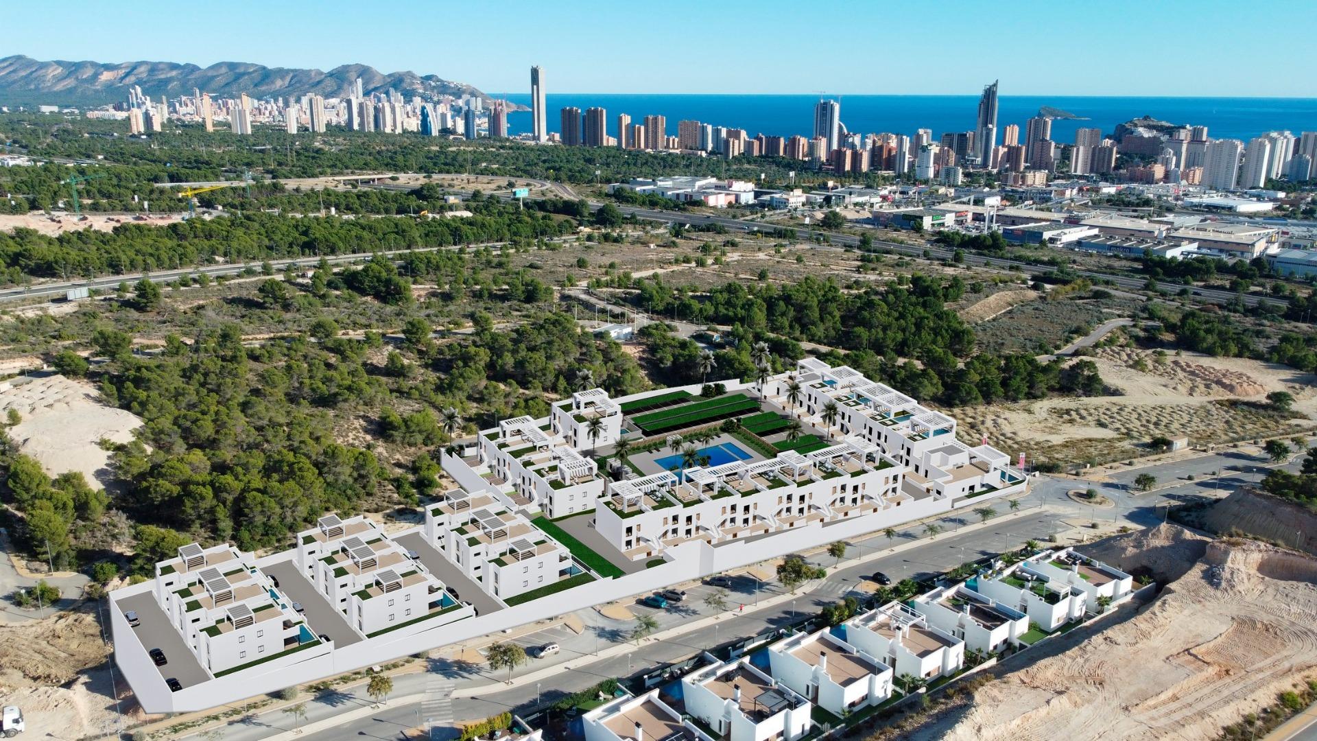 Bungalow à l'étage supérieur avec terrasse et solarium, 3 chambres et piscine privée à Finestrat (Costa Blanca)