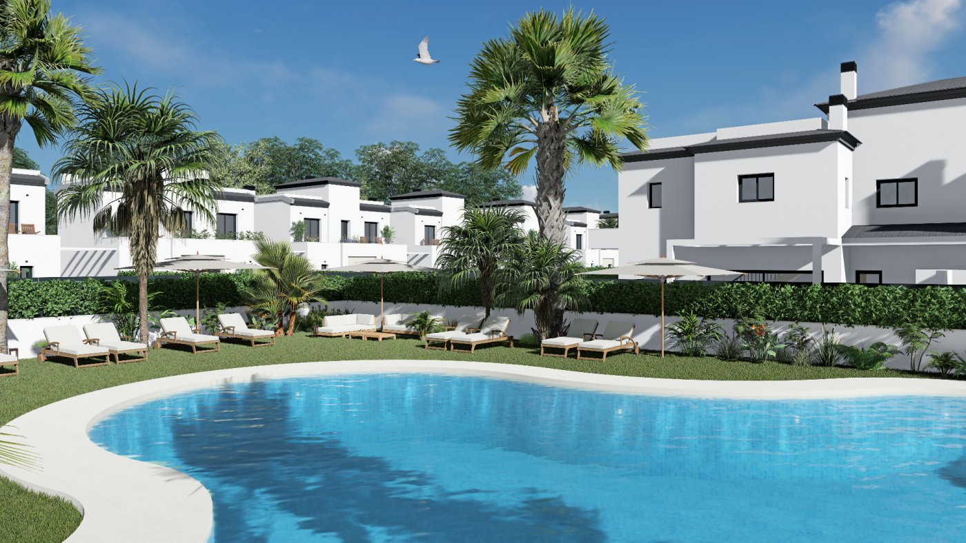 Bungalow met 3 slaapkamers, gemeenschappelijk zwembad en tuinen in Santa Pola (Alicante)