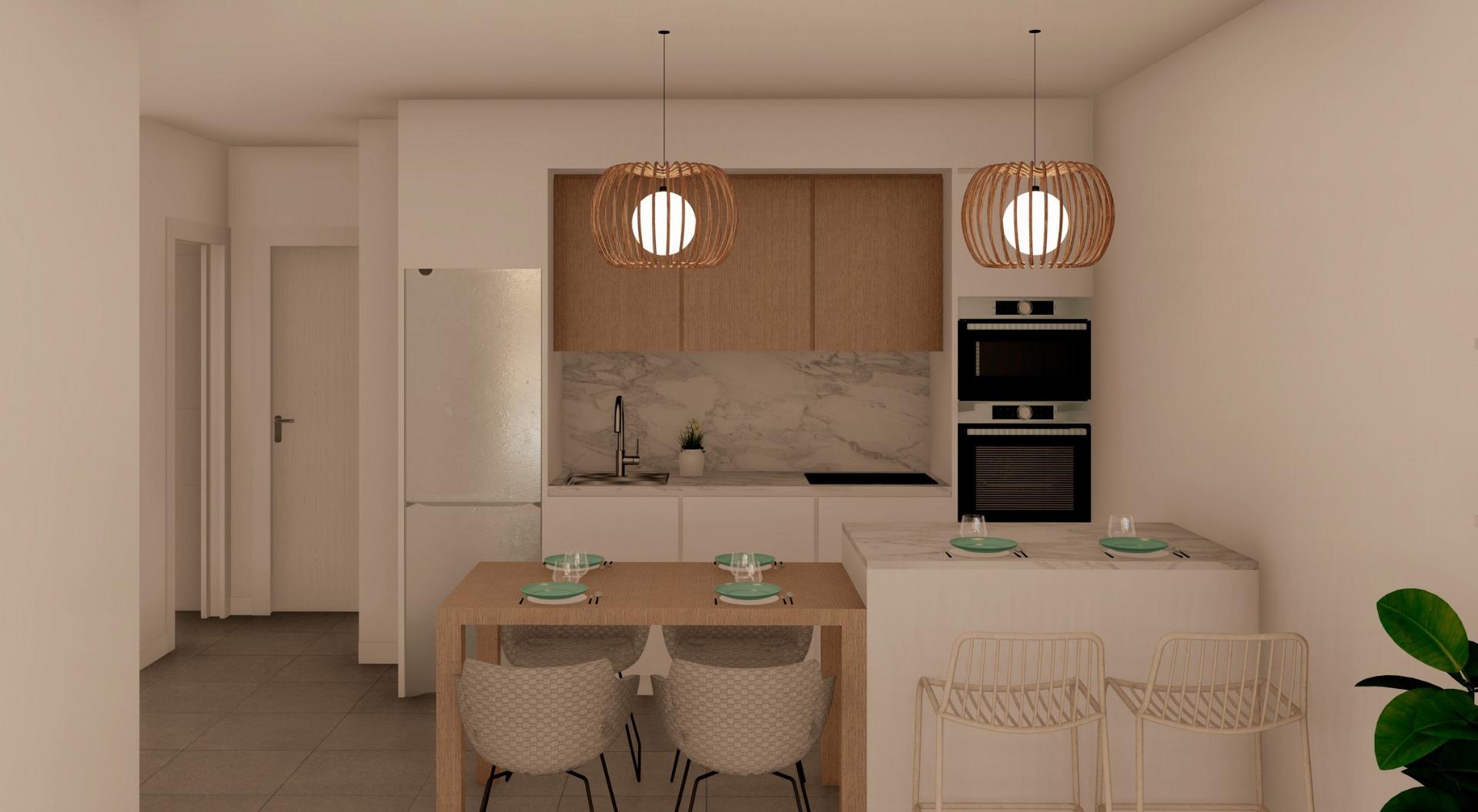 Bungalow nouvellement construit avec 2 chambres, 2 salles de bains, solarium, parking et piscine à Torre Pacheco (Murcie)