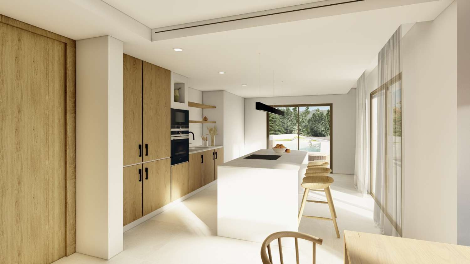 Nieuw gebouwde luxe villa met 4 slaapkamers, een zwembad, zeer licht en open panoramisch uitzicht op de zee en de Ifach-rots in Calpe (Costa Blanca Noord).