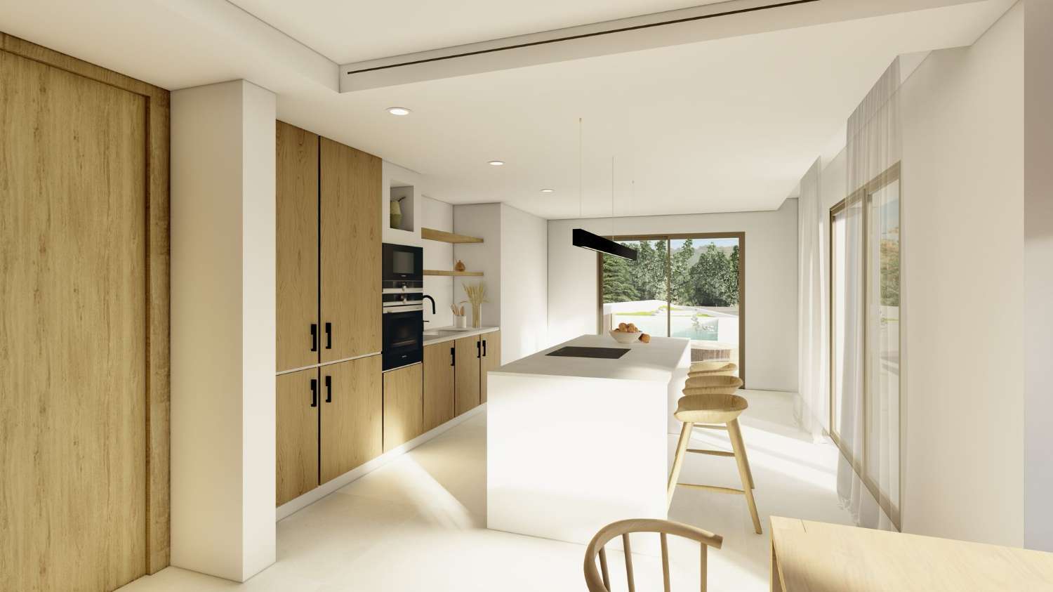 Nieuw gebouwde luxe villa met 4 slaapkamers, een zwembad, zeer licht en open panoramisch uitzicht op de zee en de Ifach-rots in Calpe (Costa Blanca Noord).