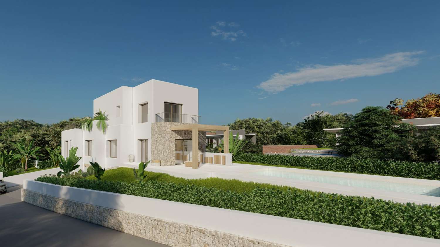 Nieuw gebouwde luxe villa met 4 slaapkamers, een zwembad, zeer licht en open panoramisch uitzicht op de zee en de Ifach-rots in Calpe (Costa Blanca Noord).